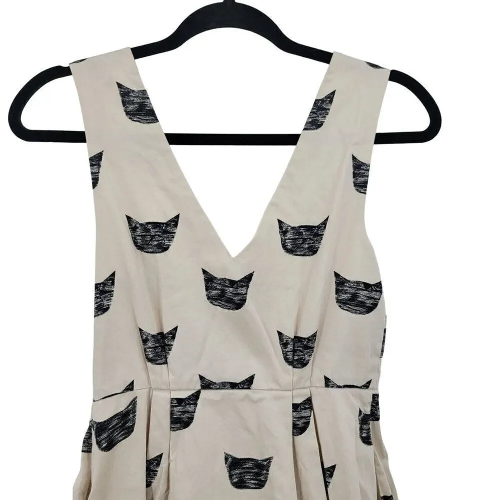 Anthropologie Leah Reena Goren Feline Karma Cat Mini Dress 0 Novelty Fit Flare - Picture 5 of 12